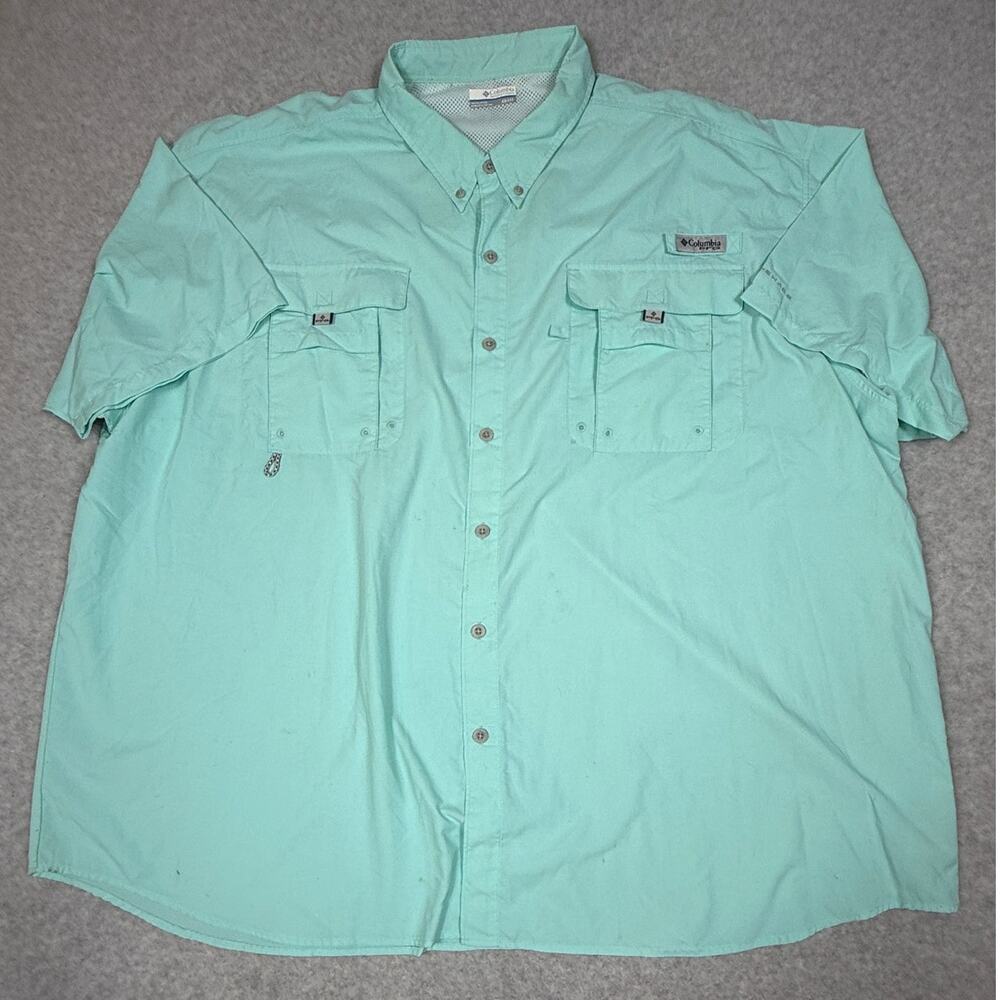 Columbia Mens Size 4X Blue Short Sleeve Button Up Shirt *Flaws